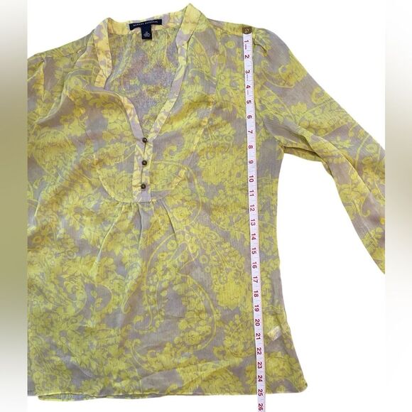 Banana Republic Tan and Yellow Floral Paisley Sheer V-Neck Blouse - Picture 4 of 8